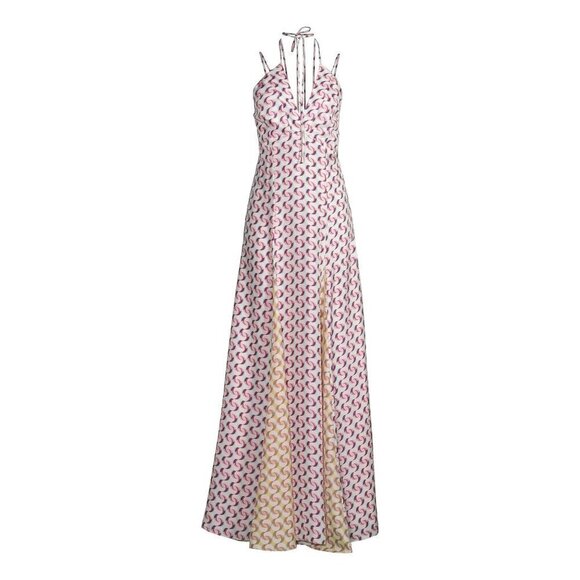 NWT Olivia Palermo printed halter silk maxi dress - Picture 5 of 13